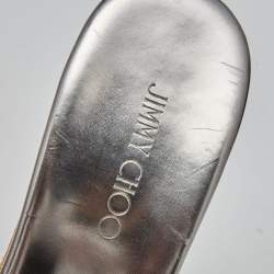 Pre Owned Jimmy Choo Silver Leather Prima Wedge Sandals Size 38.5