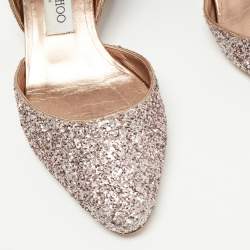 Pre Owned Jimmy Choo Pink Coarse Glitter Micky Ankle Strap Pumps Size 37.5