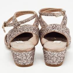 Pre Owned Jimmy Choo Pink Coarse Glitter Micky Ankle Strap Pumps Size 37.5