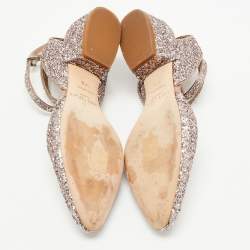 Pre Owned Jimmy Choo Pink Coarse Glitter Micky Ankle Strap Pumps Size 37.5