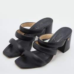مملوكة مسبقًا Jimmy Choo Black Leather Block Heel Slide Sandals Size 38.5