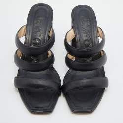 مملوكة مسبقًا Jimmy Choo Black Leather Block Heel Slide Sandals Size 38.5