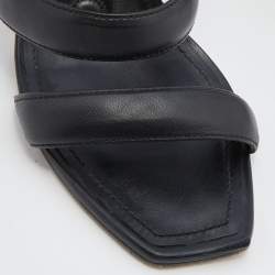 مملوكة مسبقًا Jimmy Choo Black Leather Block Heel Slide Sandals Size 38.5