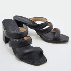 مملوكة مسبقًا Jimmy Choo Black Leather Block Heel Slide Sandals Size 38.5