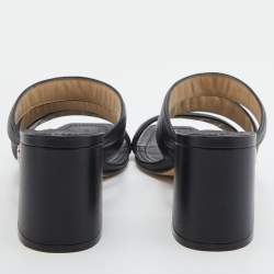 مملوكة مسبقًا Jimmy Choo Black Leather Block Heel Slide Sandals Size 38.5