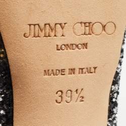 مملوكة مسبقًا Jimmy Choo Silver/Black Coarse Glitter Eros Platform Pumps Size 39.5