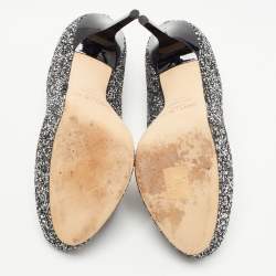 مملوكة مسبقًا Jimmy Choo Silver/Black Coarse Glitter Eros Platform Pumps Size 39.5
