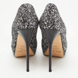 مملوكة مسبقًا Jimmy Choo Silver/Black Coarse Glitter Eros Platform Pumps Size 39.5