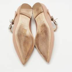 Pre Owned Jimmy Choo Beige Leather Crystal Embellished Mary Jane Ballet Flats Size 39
