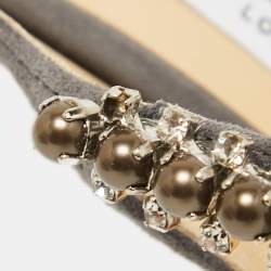 Pre Owned Jimmy Choo Grey Suede Bing Crystal Embellished Pointed Toe Mules Size 38