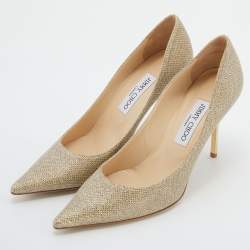 Jimmy Choo Metallic Gold Glitter Leather Romy Pointed Toe Pumps