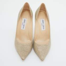 Pre Owned Jimmy Choo Metallic Gold Glitter Leather Romy Pointed Toe Pumps Size 39
