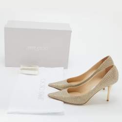 Pre Owned Jimmy Choo Metallic Gold Glitter Leather Romy Pointed Toe Pumps Size 39
