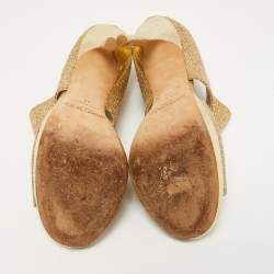 مملوكة مسبقًا Jimmy Choo Gold Glitter Private Platform Sandals Size 37