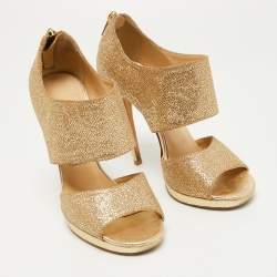 مملوكة مسبقًا Jimmy Choo Gold Glitter Private Platform Sandals Size 37