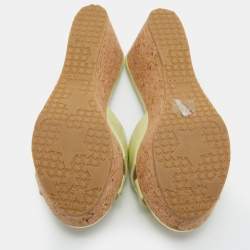 Pre Owned Jimmy Choo Lime Green Patent Leather Cork Prima Platform Wedge Sandals Size 39.5