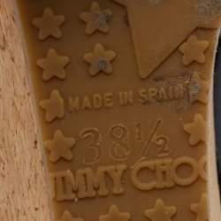 Pre Owned Jimmy Choo Black Patent Leather Parley Peep Toe Cork Platform Wedge Pumps Size 38.5