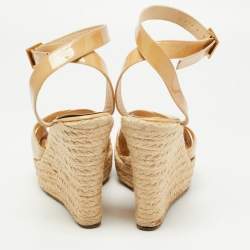 Pre Owned Jimmy Choo Beige Patent Leather Pallis Espadrille Wedge Sandals Size 39