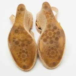 Pre Owned Jimmy Choo Beige Patent Leather Pallis Espadrille Wedge Sandals Size 39