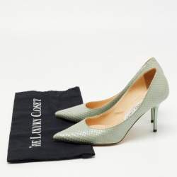 Jimmy Choo Green Python Embossed Leather Romy Pumps Size 35.5