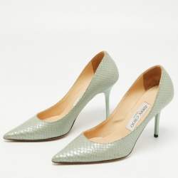 Jimmy Choo Green Python Embossed Leather Romy Pumps Size 35.5