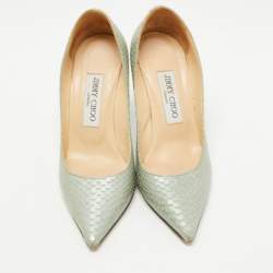 Jimmy Choo Green Python Embossed Leather Romy Pumps Size 35.5