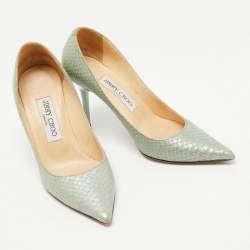 Jimmy Choo Green Python Embossed Leather Romy Pumps Size 35.5