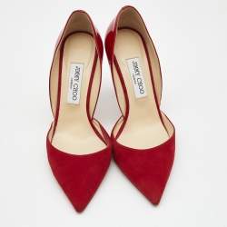 Pre Owned Jimmy Choo Red Suede and Patent Leather Darylin Pumps Size 38