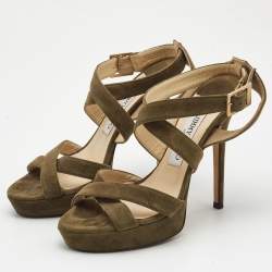 Jimmy Choo Green Suede Strappy Sandals Size 36