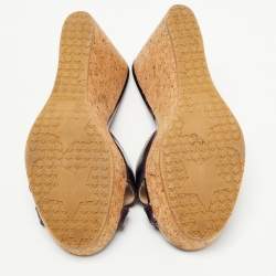 Pre Owned Jimmy Choo Metallic Purple Leather Prima Cork Wedge Sandals Size 37