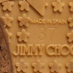 Pre Owned Jimmy Choo Metallic Purple Leather Prima Cork Wedge Sandals Size 37