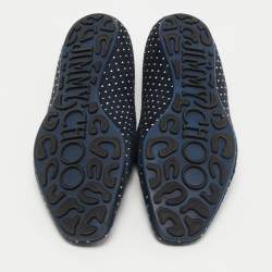 Pre Owned Jimmy Choo Navy Blue Suede Studded Loafers Size 37.5