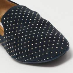 Pre Owned Jimmy Choo Navy Blue Suede Studded Loafers Size 37.5