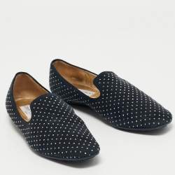 Pre Owned Jimmy Choo Navy Blue Suede Studded Loafers Size 37.5