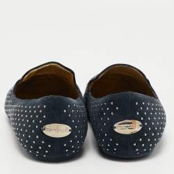 Pre Owned Jimmy Choo Navy Blue Suede Studded Loafers Size 37.5