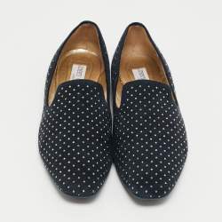 Pre Owned Jimmy Choo Navy Blue Suede Studded Loafers Size 37.5