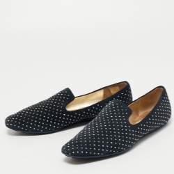 Pre Owned Jimmy Choo Navy Blue Suede Studded Loafers Size 37.5