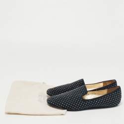 Pre Owned Jimmy Choo Navy Blue Suede Studded Loafers Size 37.5