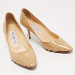Pre Owned Jimmy Choo Beige Patent Leather Pumps Size 38.5
