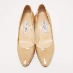 Pre Owned Jimmy Choo Beige Patent Leather Pumps Size 38.5
