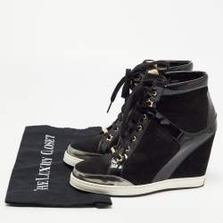 Pre Owned Jimmy Choo Black Suede and Patent Leather Panama Wedge Sneakers Size 39