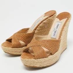 مملوكة مسبقًا Jimmy Choo Brown Holographic Python Embossed Phyllis Espadrilles Wedges Slides Size 38