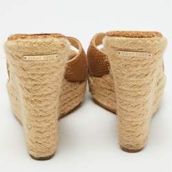 مملوكة مسبقًا Jimmy Choo Brown Holographic Python Embossed Phyllis Espadrilles Wedges Slides Size 38
