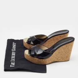 Pre Owned Jimmy Choo Black Patent Leather Prima Cork Wedge Sandals Size 39