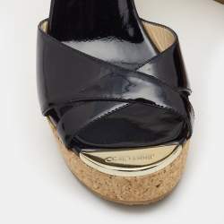 Pre Owned Jimmy Choo Black Patent Leather Prima Cork Wedge Sandals Size 39