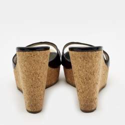 Pre Owned Jimmy Choo Black Patent Leather Prima Cork Wedge Sandals Size 39