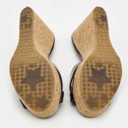 Pre Owned Jimmy Choo Black Patent Leather Prima Cork Wedge Sandals Size 39