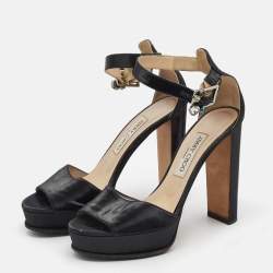 Jimmy Choo Black Canvas Platform Ankle Strap Sandals Size 39