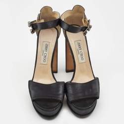 Jimmy Choo Black Canvas Platform Ankle Strap Sandals Size 39