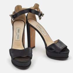 Jimmy Choo Black Canvas Platform Ankle Strap Sandals Size 39